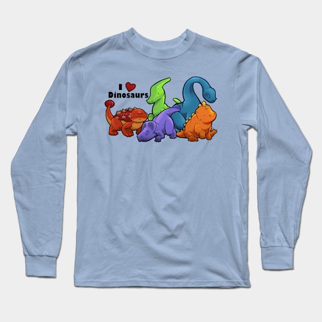 I ♥ Dinosaurs (landscape vers; teal) Long Sleeve T-Shirt by jpowersart